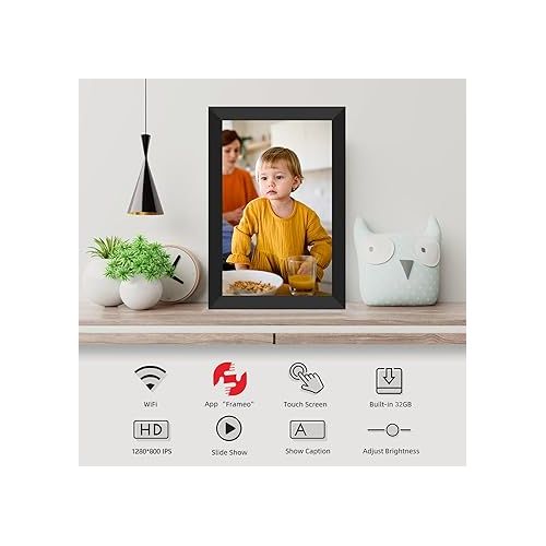  FRAMEO Digital Photo Frame WiFi 32GB 10.1 Inch 1280x800 IPS Touch Screen Digital Picture Frame Easy Setup Share Photo or Video via Frameo APP