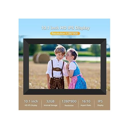  FRAMEO Digital Photo Frame WiFi 32GB 10.1 Inch 1280x800 IPS Touch Screen Digital Picture Frame Easy Setup Share Photo or Video via Frameo APP