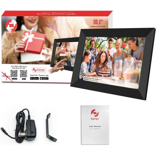  YENOCK FRAMEO WiFi Digital Photo Frame 10.1 Inch HD IPS LCD Touch Screen, 16GB Storage, Auto-Rotate, Wall-Mountable, Easy Setup to Share Photos & Videos via Free App from Anywhere