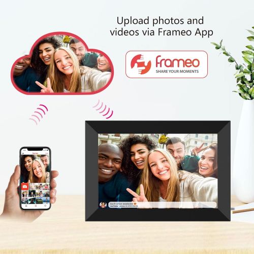  YENOCK FRAMEO WiFi Digital Photo Frame 10.1 Inch HD IPS LCD Touch Screen, 16GB Storage, Auto-Rotate, Wall-Mountable, Easy Setup to Share Photos & Videos via Free App from Anywhere