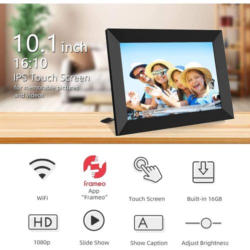  YENOCK FRAMEO WiFi Digital Photo Frame 10.1 Inch HD IPS LCD Touch Screen, 16GB Storage, Auto-Rotate, Wall-Mountable, Easy Setup to Share Photos & Videos via Free App from Anywhere