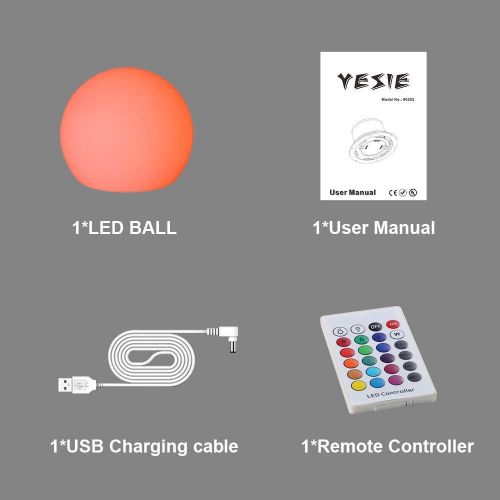  YESIE 6-Inch Cordless LED Ball Night Light for Kids,Rechargeable Floating Pool Lights,Outdoor Pool Accessories Decoration,16 RGB Colors Mood Ambient Lighting