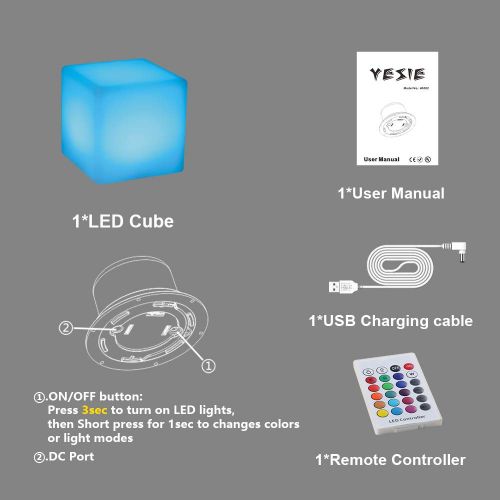  YESIE 16-Inch Cordless LED Cube Chair Light, New Removable and Easy Charging LED Module,Corlor Changing and Rechargeable LED Cube for Adult