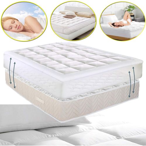  YESINDEED . Pillowtop Mattress Pad Cooling Cover, Topper with Fitted Skirt, Snow Down Alternative Fill, 8-21” Deep Pocket - Pillow top Queen