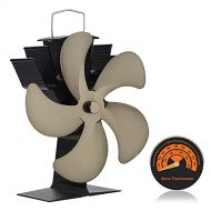 YESURPRISE Heat Powered Wood Stove Fan, Upgrade 5 Blade Silent Eco Friendly Fireplace Fan with Thermometer Ideal for Gas/Pellet/Wood/Log/Stove/Fireplace (Bronze)