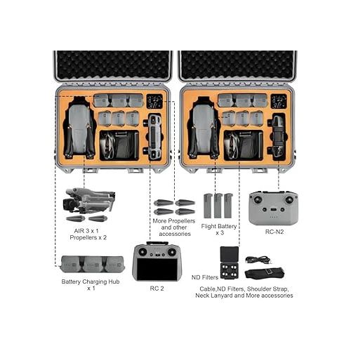  YETEETH Hard Case for DJI Air 3, Waterproof Pressure Resistant Carrying Case for DJI Air 3 Accessories - Fits Latest DJI RC 2/RC-N2 (Grey)