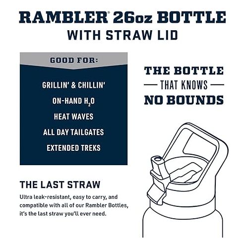 예티 YETI Rambler 26 oz Bottle, Vacuum Insulated, Stainless Steel with Straw Cap, Black