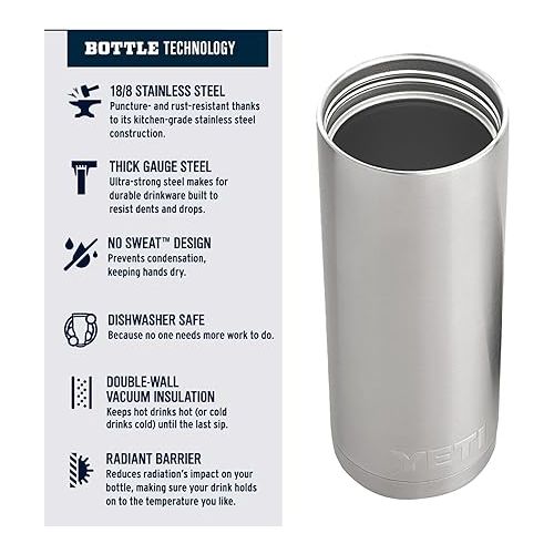 예티 YETI Rambler 18 oz Bottle, Stainless Steel, Vacuum Insulated, with Hot Shot Cap, White