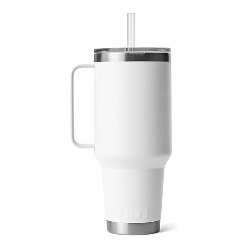 예티 YETI Rambler 42 oz Tumbler with Handle and Straw Lid, Travel Mug Water Tumbler, Vacuum Insulated Cup with Handle, Stainless Steel, White