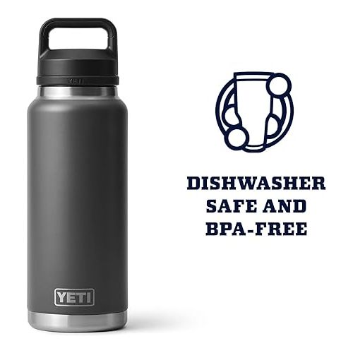 예티 YETI Rambler 36 oz Bottle, Vacuum Insulated, Stainless Steel with Chug Cap, Charcoal