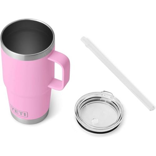 예티 YETI Rambler 25 oz Tumbler with Handle and Straw Lid, Travel Mug Water Tumbler, Vacuum Insulated Cup with Handle, Stainless Steel, Power Pink
