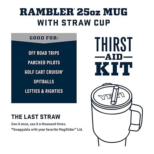 예티 YETI Rambler 25 oz Tumbler with Handle and Straw Lid, Travel Mug Water Tumbler, Vacuum Insulated Cup with Handle, Stainless Steel, Power Pink