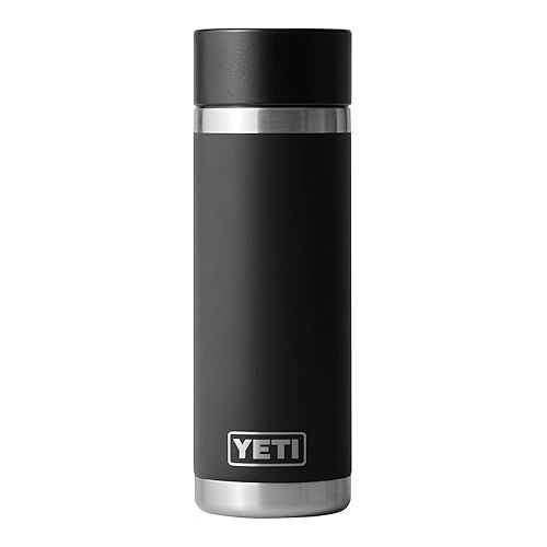 예티 YETI Rambler 18 oz Bottle, Stainless Steel, Vacuum Insulated, with Hot Shot Cap, Black