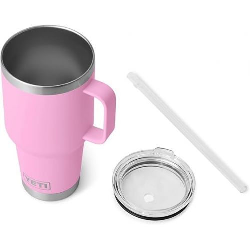 예티 YETI Rambler 35 oz Tumbler with Handle and Straw Lid, Travel Mug Water Tumbler, Vacuum Insulated Cup with Handle, Stainless Steel, Power Pink