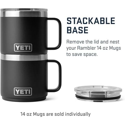 예티 YETI Rambler 14 oz Stackable Mug, Vacuum Insulated, Stainless Steel with MagSlider Lid, Black