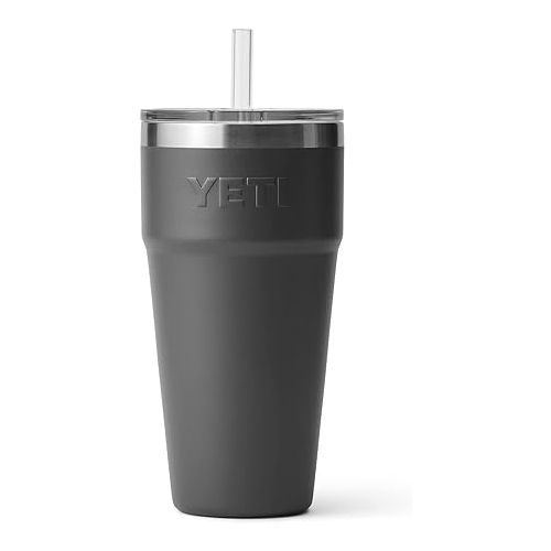 예티 YETI Rambler 26 oz Straw Cup, Vacuum Insulated, Stainless Steel with Straw Lid, Charcoal