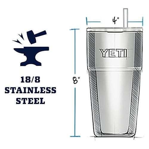 예티 YETI Rambler 26 oz Straw Cup, Vacuum Insulated, Stainless Steel with Straw Lid, Charcoal