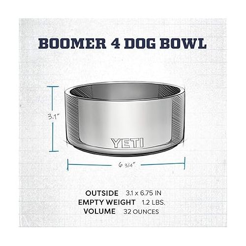 예티 YETI Boomer 4, Stainless Steel, Non-Slip Dog Bowl, Holds 32 Ounces