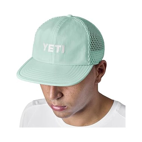 예티 YETI Logo Flat Brim Performance Hat, Ice Blue