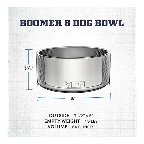 예티 YETI Boomer 8, Stainless Steel, Non-Slip Dog Bowl, Holds 64 Ounces, Black