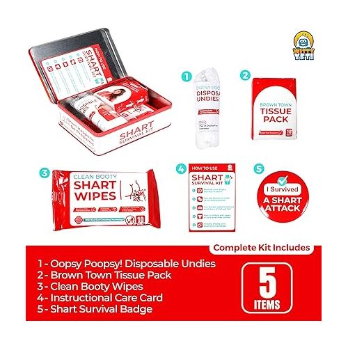 예티 Funny Shart Survival Kit by Witty Yeti. Ultimate Poop Prank Gag Gift Set Contains Wet Wipes, Disposable Underwear, Tissues and Hilarious Badge. Novelty Fart Potty Pack Great for Friends or Family