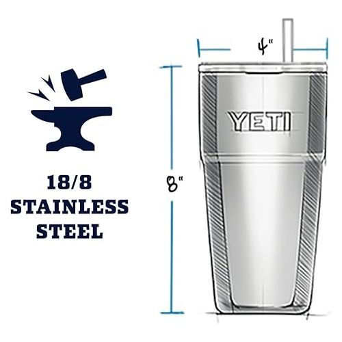 예티 YETI Rambler 26 oz Straw Cup, Vacuum Insulated, Stainless Steel with Straw Lid, Reef Blue