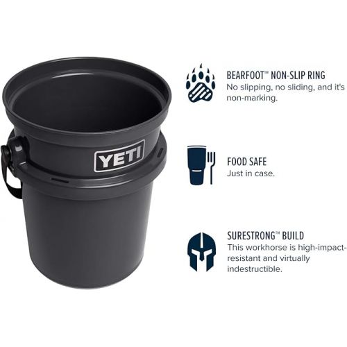예티 YETI Loadout 5-Gallon Bucket, Impact Resistant Fishing/Utility Bucket, Charcoal