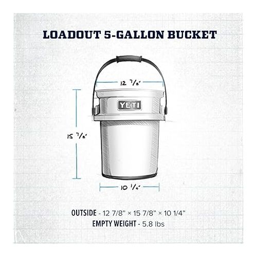 예티 YETI Loadout 5-Gallon Bucket, Impact Resistant Fishing/Utility Bucket, Charcoal