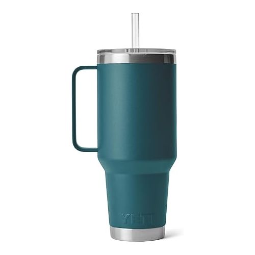 예티 YETI Rambler 42 oz Tumbler with Handle and Straw Lid, Travel Mug Water Tumbler, Vacuum Insulated Cup with Handle, Stainless Steel, Agave Teal