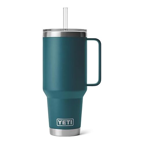 예티 YETI Rambler 42 oz Tumbler with Handle and Straw Lid, Travel Mug Water Tumbler, Vacuum Insulated Cup with Handle, Stainless Steel, Agave Teal