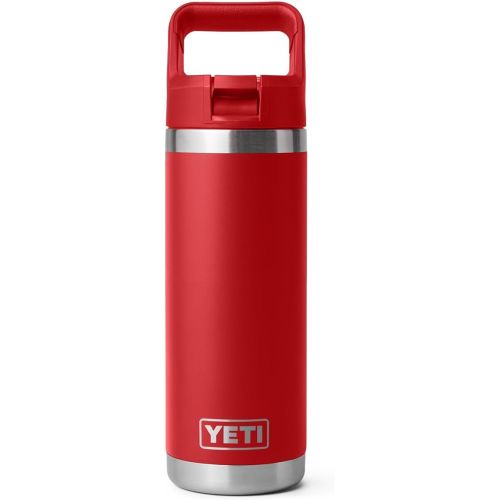 예티 YETI Rambler 18 oz Bottle, Vacuum Insulated, Stainless Steel with Color Matching Straw Cap, Rescue Red