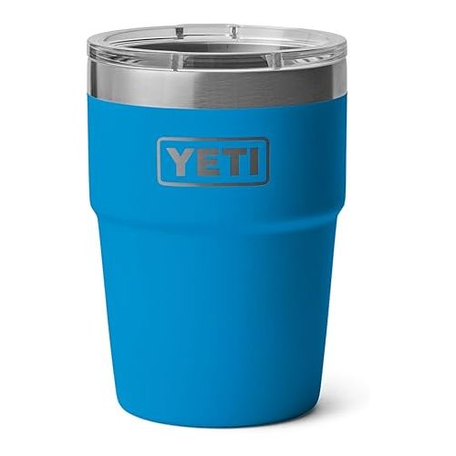 예티 YETI Rambler 16 oz Stackable Tumbler, Vacuum Insulated, Stainless Steel with MagSlider Lid, Big Wave Blue