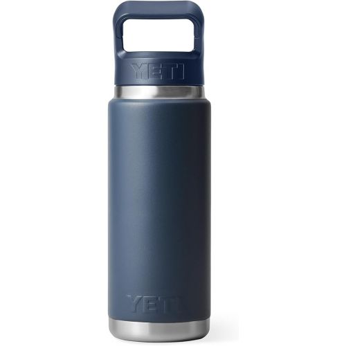 예티 YETI Rambler 26 oz Bottle, Vacuum Insulated, Stainless Steel with Color Matching Straw Cap, Navy