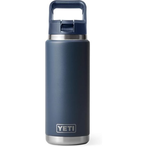 예티 YETI Rambler 26 oz Bottle, Vacuum Insulated, Stainless Steel with Color Matching Straw Cap, Navy