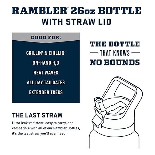 예티 YETI Rambler 26 oz Bottle, Vacuum Insulated, Stainless Steel with Color Matching Straw Cap, Navy