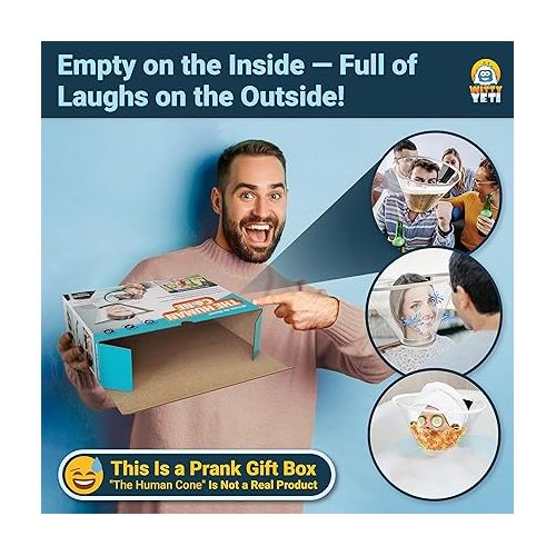 예티 Witty Yeti Hilarious Human Cone Gag Gift Empty Box. Wrap Your Real Present with this Convincing Fake Prank Box for Men or Women. Funny White Elephant Practical Joke for Birthday or Christmas Parties.