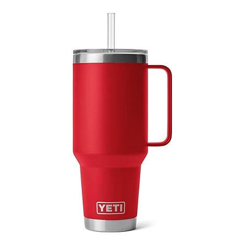 예티 YETI Rambler 42 oz Straw Mug, Vacuum Insulated, Stainless Steel, Rescue Red (MOM)