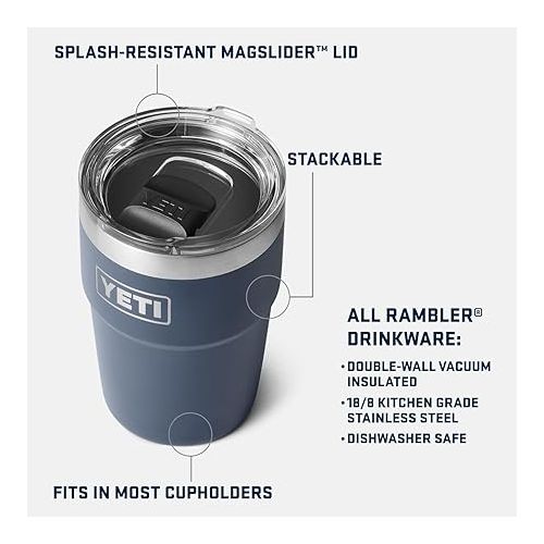 예티 YETI Rambler 16 oz Stackable Tumbler, Vacuum Insulated, Stainless Steel with MagSlider Lid, Navy