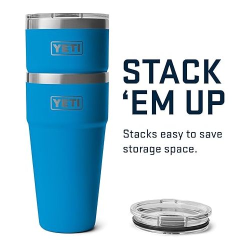 예티 YETI Rambler 30 oz Stackable Tumbler, Stainless Steel, Vacuum Insulated with MagSlider Lid, Big Wave Blue