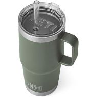 YETI Rambler 25 oz Tumbler with Handle and Straw Lid, Travel Mug Water Tumbler, Vacuum Insulated Cup with Handle, Stainless Steel, Camp Green