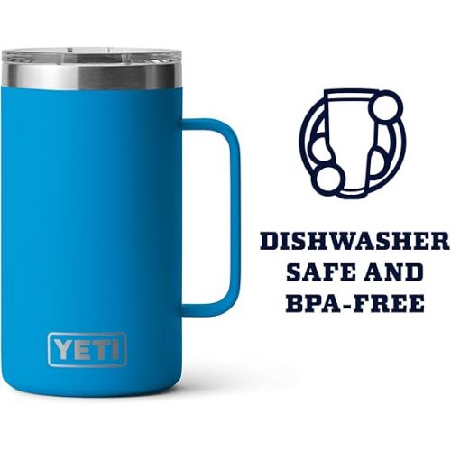 예티 YETI Rambler 24 oz Mug, Vacuum Insulated, Stainless Steel with MagSlider Lid, Big Wave Blue