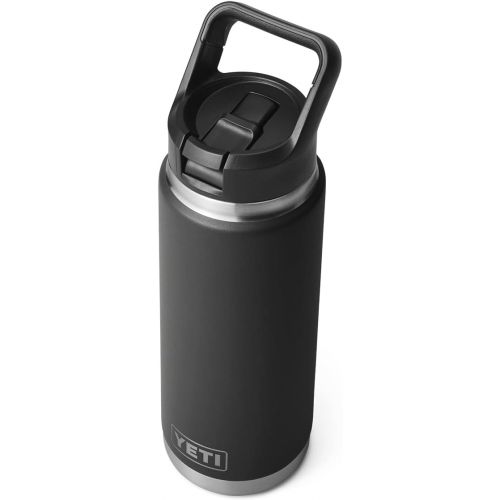 예티 YETI Rambler 26 oz Bottle, Vacuum Insulated, Stainless Steel with Straw Cap, Black