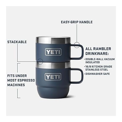 예티 YETI Rambler 6 oz Stackable Mug, Stainless Steel, Vacuum Insulated Espresso/Coffee Mug, 2 Pack, Charcoal