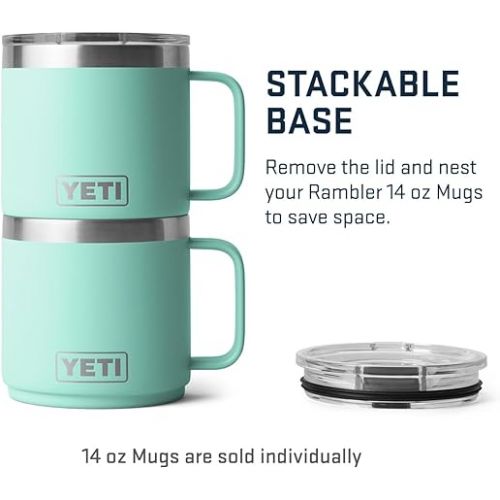 예티 YETI Rambler 14 oz Stackable Mug, Vacuum Insulated, Stainless Steel with MagSlider Lid, Seafoam