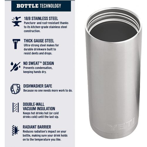 예티 YETI Rambler 18 oz Bottle, Stainless Steel, Vacuum Insulated, with Hot Shot Cap, Seafoam