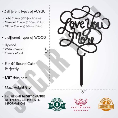 예티 Sugar Yeti Love You More Calligraphy Engagement & Wedding Cake Topper | Glitter Cake Toppers