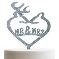 Sugar Yeti Mr & Mrs Wedding Cake Topper Deer Cake Topper Deer Antler Food Grade Wedding Cake Topper | Glitter Cake Topper