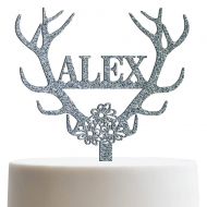 Sugar Yeti Personalized Antler Cake Topper Customized Name Birthday Wedding Engagement Cake Topper | Mirrored Cake Toppers