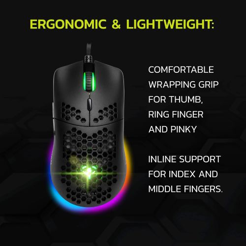  YEYIAN Link Ergonomic 16.8M RGB Optical Laser Gaming Mouse with Honeycomb Shell Grip, 7 Program Button, 1ms Response Time, 6 DPI Mode 500-7200, 5M Clicks, 5.5ft Braided Cable Wired