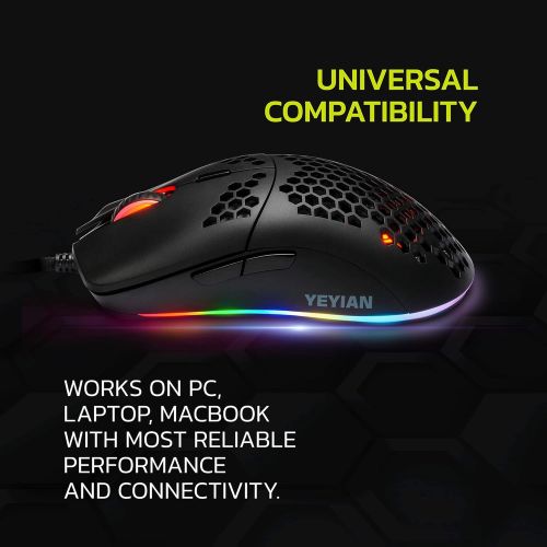  YEYIAN Link Ergonomic 16.8M RGB Optical Laser Gaming Mouse with Honeycomb Shell Grip, 7 Program Button, 1ms Response Time, 6 DPI Mode 500-7200, 5M Clicks, 5.5ft Braided Cable Wired
